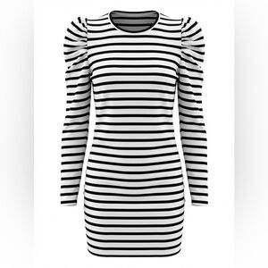 Rebecca Minkoff Talia Puff Sleeve Stripe Bodycon Mini Dress Black White XS